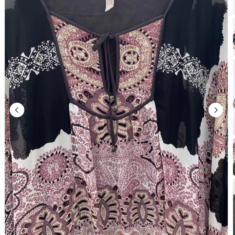 FREE PEOPLE Marla Dreams Paisley/Floral Printed Chiffon Mini Dress Ruffle Hem  - Picture 7 of 7